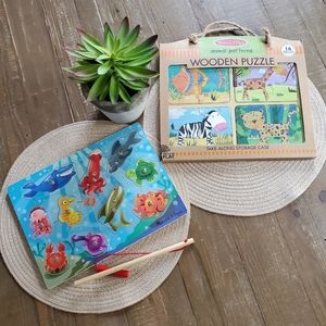Melissa & Doug Wooden Animal Pattern & Fishing Magnetic Wooden Puzzle Game